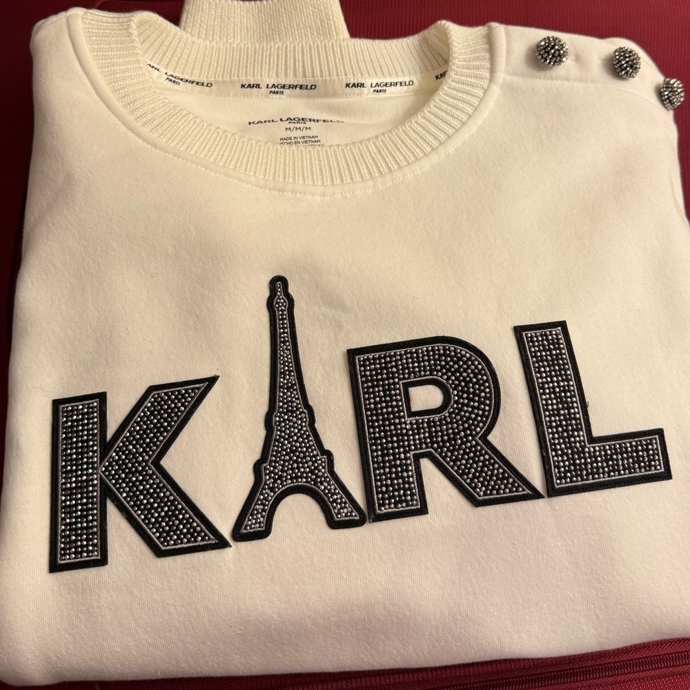 BRAND NEW! Karl Lagerfeld Cream Sweater with Black Logo